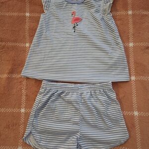 Carter's Blue and White Striped Pajama Set with Flamingo